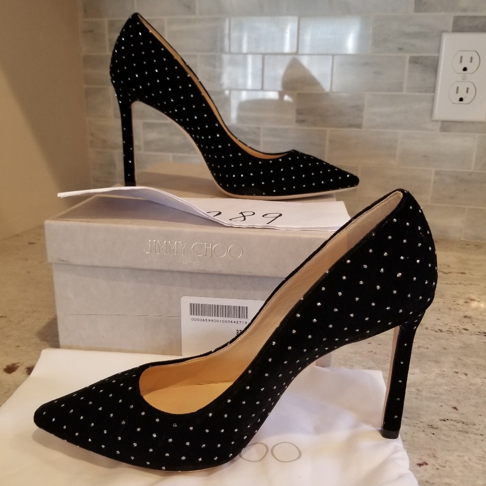 SOLD Jimmy Choo Romy 100 velvet rhinestones heels - Picture 7 of 8
